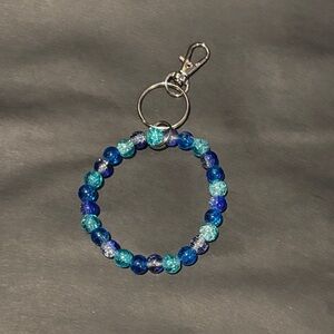 Blue Beaded Keychain Bracelet (handmade)